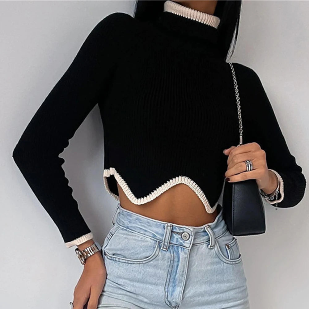 MIA MUSE™   Contrast High-Neck Sweater