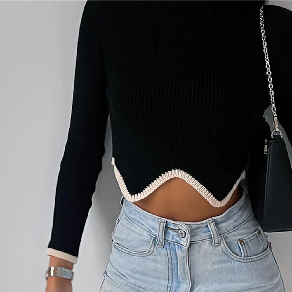 MIA MUSE™   Contrast High-Neck Sweater