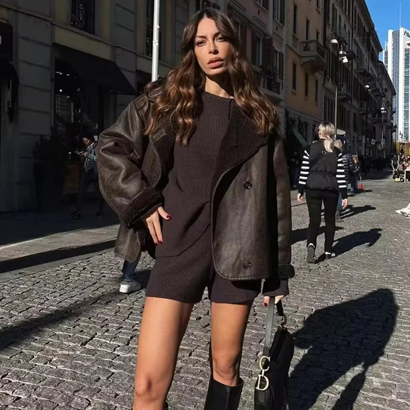 ZAVERRA™ Oversized Faux Leather Bomber Jacket