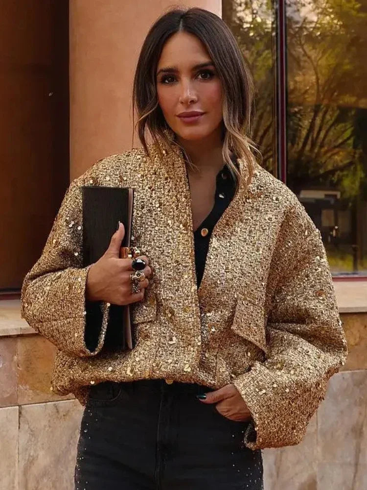 LUMIVÉ™ Sequined Bomber Jacket